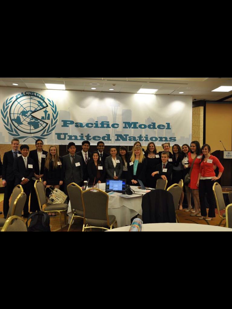 The Bellarmine Model UN Club poses at the conference they put on with other Washington high schools, PACMUN. Photo courtesy of Vivek Ramachandran