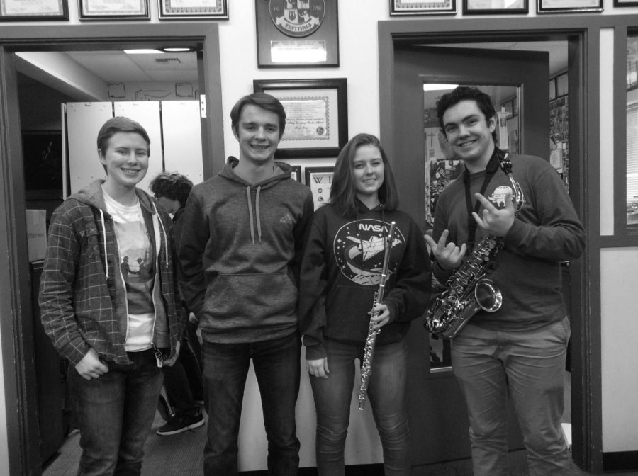 (Left to right) Claudia Modarelli, Max Gross-Shader, Lauren Fessenden and Mack Gibbens, four of the six AP music theory students. Photo by Adrienne Pascual