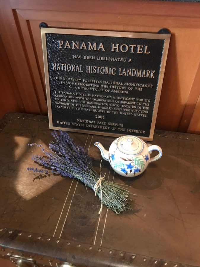 The Panama Hotel in Seattle prominently displays its historic landmark designation.