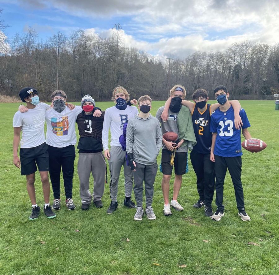 When they aren't competing at Fantasy Football, these seniors are competing in a friendly game in masks and in person. 