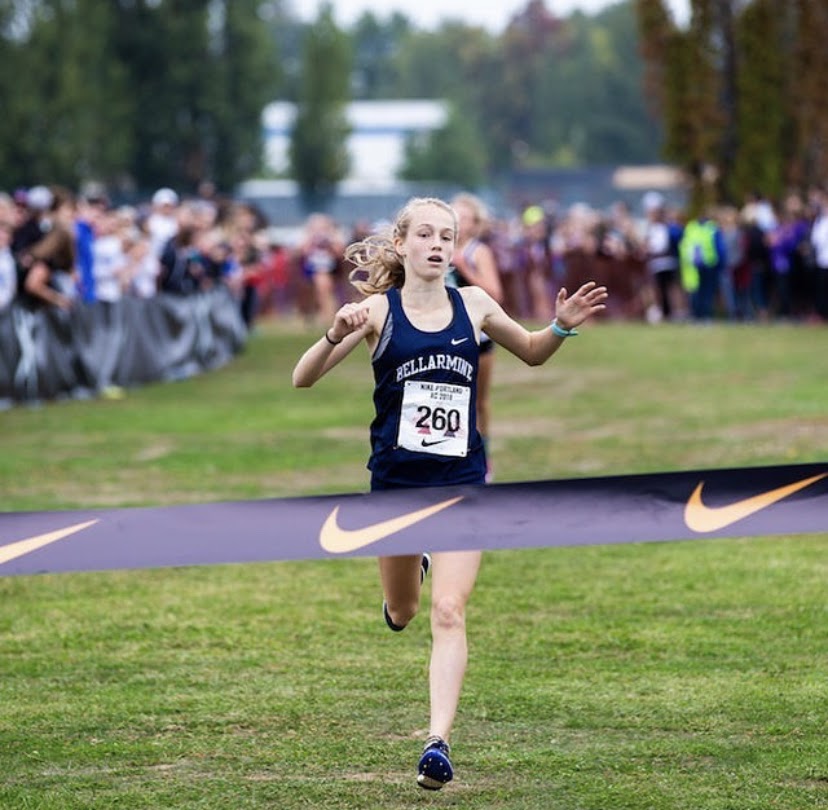 Ella Borsheim sprinting to the finish. 