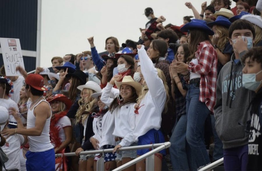 The student section for Bellarmine’s second home game against Curtis on Sep. 16 is pictured here in their “Red, White and Cowboy” attire.
Photo courtesy of the bellarmine_prep Instagram.
