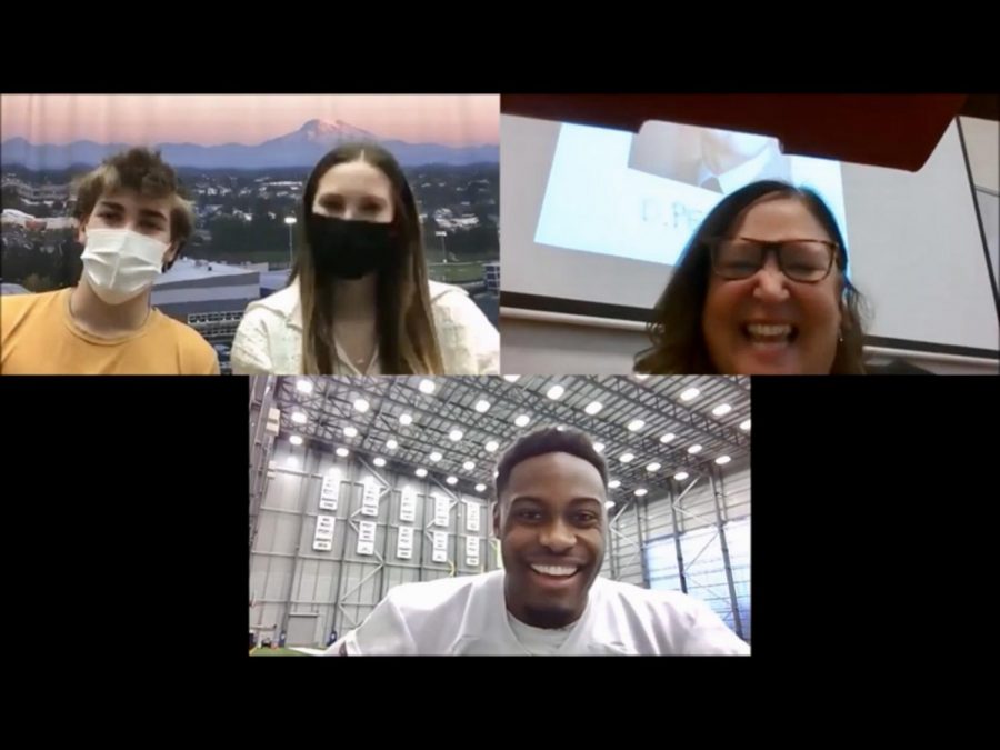 Clockwise: Tashi Landers-Quinn, MaryRose Johnson, and Ugo Amadi are all smiles during their interview. Not Pictured: Maren Jones and AJ McCann