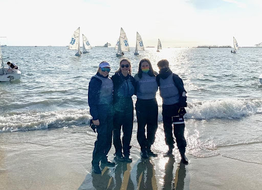 Sailors from left to right: Corrine Harrison B23, Hannah Welch B25, guest racer Sky Rainbolt 23 and Aspen Merrill B25