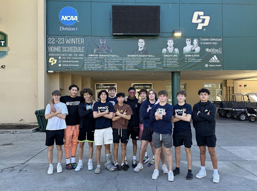 The Bellarmine Boys Basketball Team celebrates a win during their tournament in California 