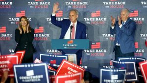 (House Minority Leader Kevin McCarthy (R-Calif.) speaks during an Election Night party at The Westin in Washington, D.C., on Wednesday, November 9, 2022. 
