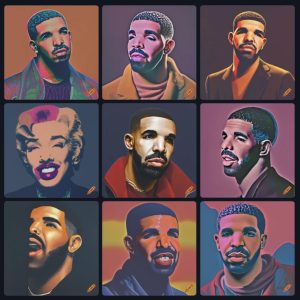 AI-generated results for “Drake as an Andy Warhol painting”
