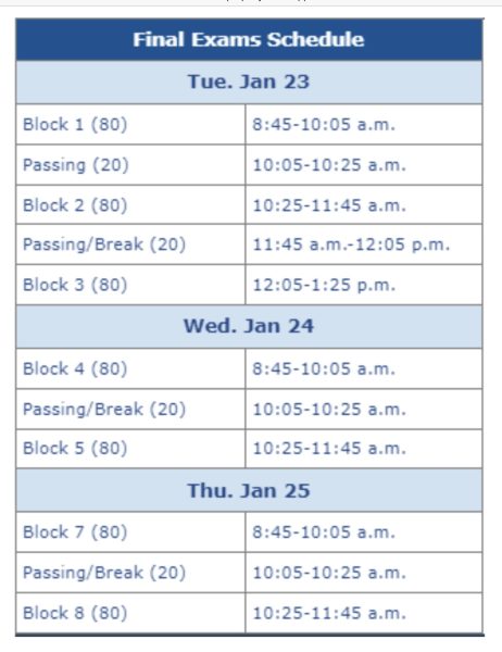 Check out the finals week schedule. 