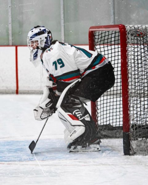 Nathan Wilson plays goalie for his hockey team. Photo courtesy of Nathan Wilson