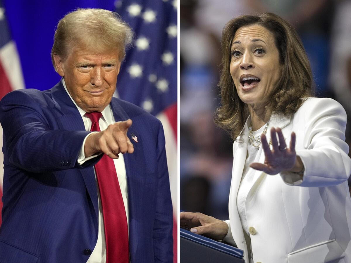 Donald J. Trump and Kamala Harris pictured. Photo courtesy of Los Angeles Times