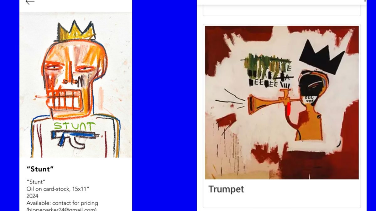 Pictured are some "Basquiat clone" art. Images courtesy