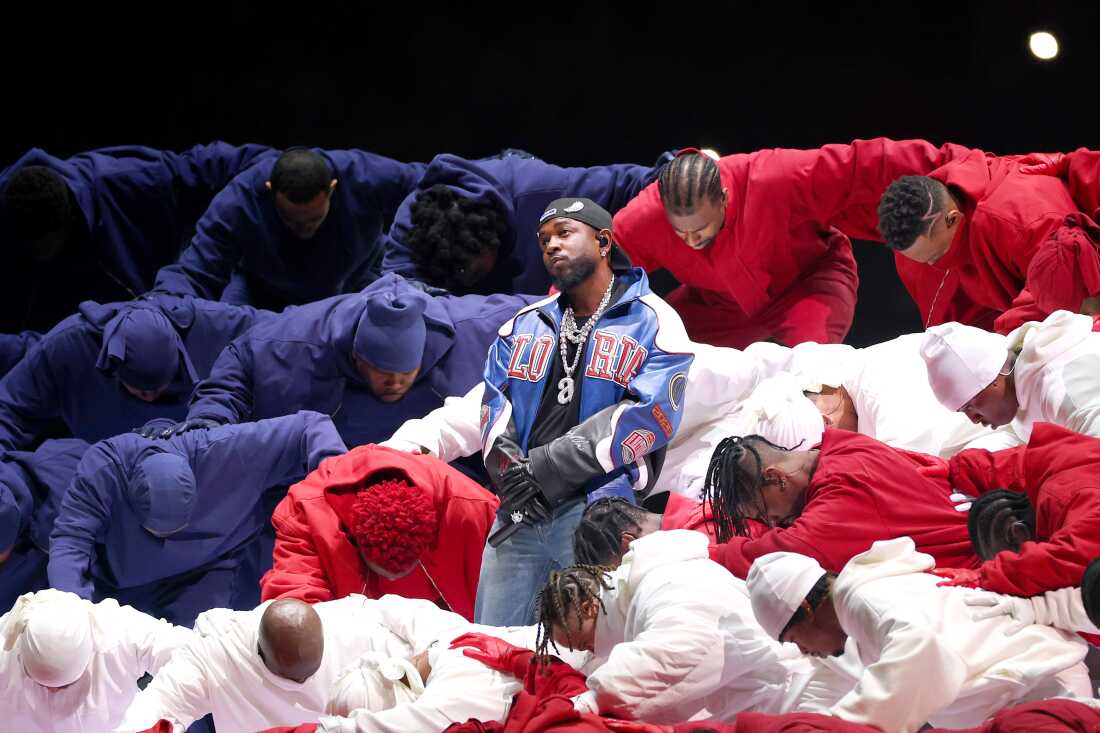 NEW ORLEANS, LOUISIANA - FEBRUARY 09: Kendrick Lamar performs onstage during Apple Music Super Bowl LIX Halftime Show at Caesars Superdome on February 09, 2025 in New Orleans, Louisiana.  (Photo by Gregory Shamus/Getty Images)