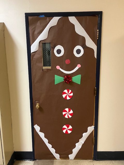 A classic Christmas tradition on campus is the door decorating contest. Featured here is freshman formation teacher Liu Johnson's gingerbread themed-door.