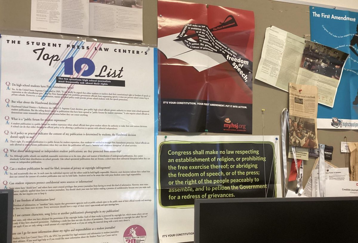 First Amendment posters adorn the journalism room in B-3. 